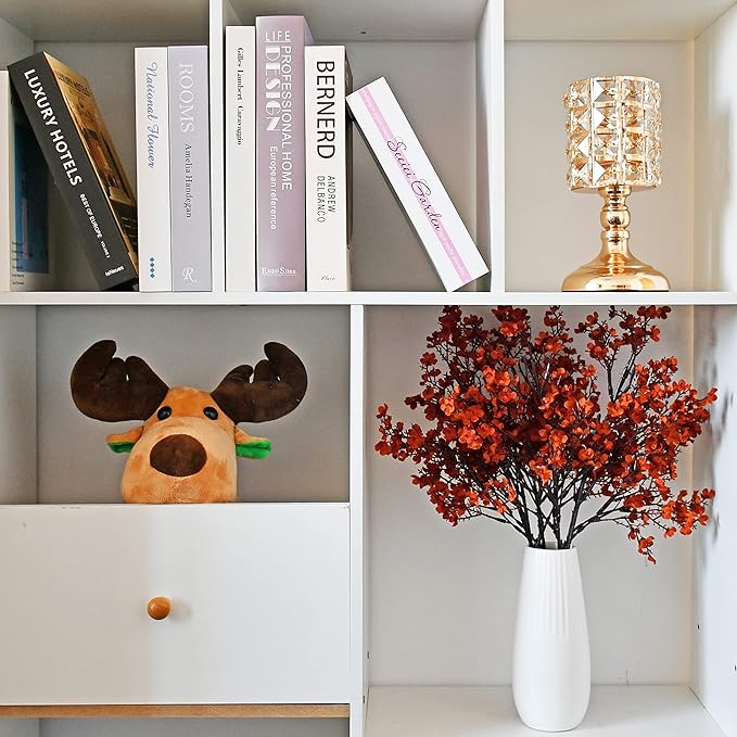 Mandy's Burnt Orange Artificial Baby’s Breath European Flowers 6 Bundles Silk Gypsophila with Bendable Stems for Fall Thanksgiving & Christmas Centerpiece Wedding Decor and Table Arrangements