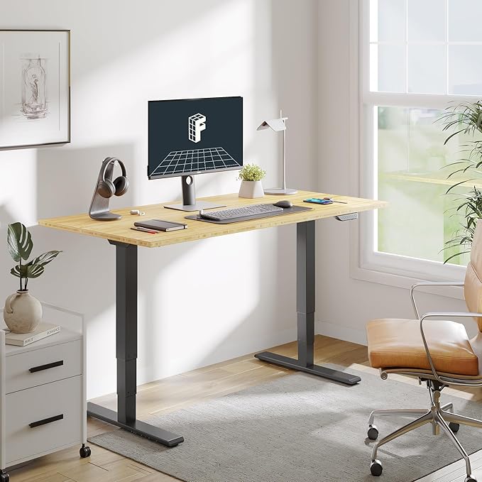 FLEXISPOT E6 MAX Bamboo Dual Motor 3 Stages Standing Desk 60x30 Inch Whole-Piece Board Electric Height Adjustable Stand Up Desk 150KG Load Capacity(Black Frame + Bamboo Desktop)