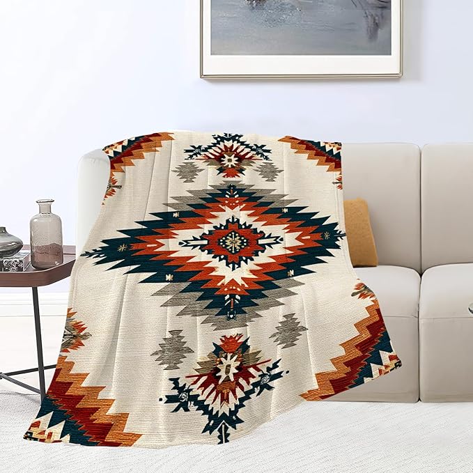 Boho Western Blanket Aztec Tribal Southwest Throw Blanket Southwestern Navajo Soft Cozy Fleece Fuzzy Stuffed Plush Flannel Gifts for Girls Women Boys Kids Adults 40''x50''
