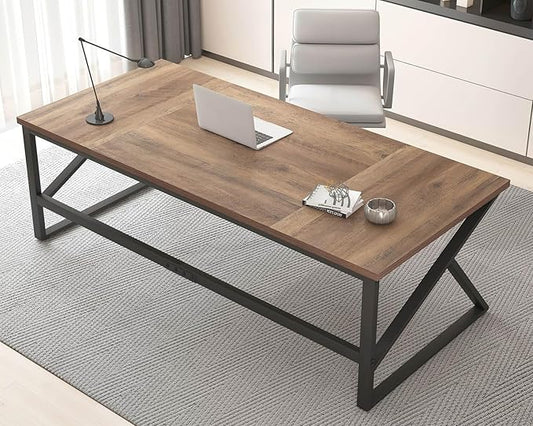 HSH Large Home Office Desk, Modern Wood Metal Computer Desk for Two Person, Extra Long Executive Writing Study Gaming Double Desk Workstation, 70 Inch Rustic Bedroom Living Room Table for 2 Monitors