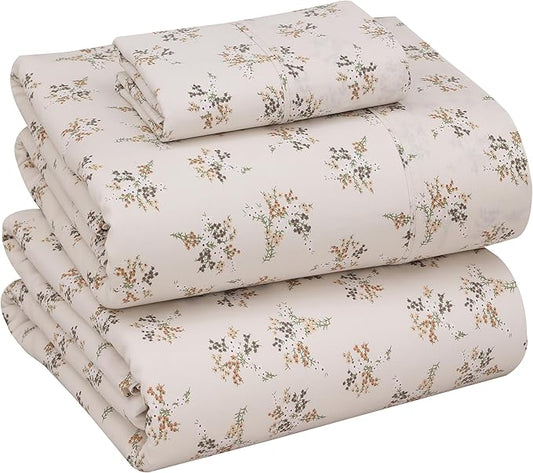 RUVANTI 100% Cotton Twin Sheets Set, 3 Pieces, Soft & Breathable Percale Weave Bedding, Deep Pocket 16", Hotel Standard, Crisp Cool Feel, Durable, Perfect Floral Bed Sheet, Twin Spring