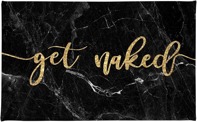 LB Gold Get Naked Bath Mat for Bathroom- Modern Black Marble Non Slip Doormat- Funny Luxury Geometric Super Absorbent Memory Foam Living Room Bedroom Door Front Floor Area Rugs,31.5x19.6 Inch