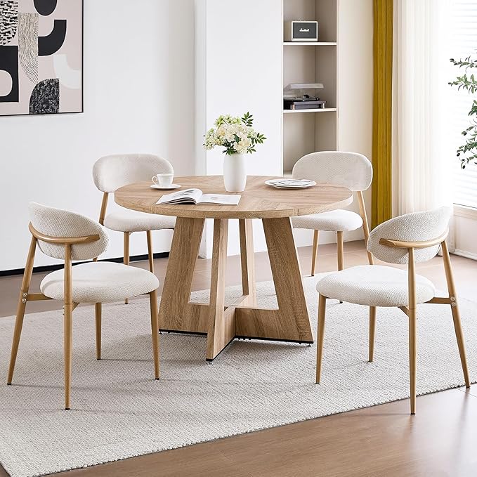47" Round Dining Table Set with 4 Modern Chairs for Dining Room, Kitchen