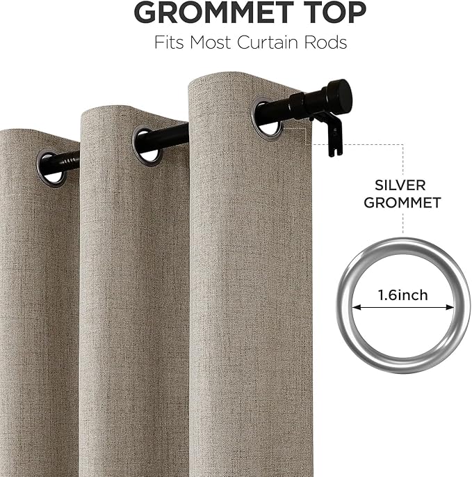 Joydeco Modern Linen Blackout Curtains, 100"W x 120"L, 1 Panel for Bedroom & Living Room, Thermal Insulated, Grommet Top