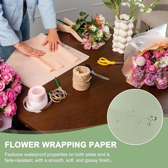 PATIKIL Flower Gift Wrapping Paper, 20 Sheets Double Sided Waterproof Bouquet Paper Wrap Florist Packaging Floral Papers for Wedding DIY Craft Valentine Mother's Day, Green