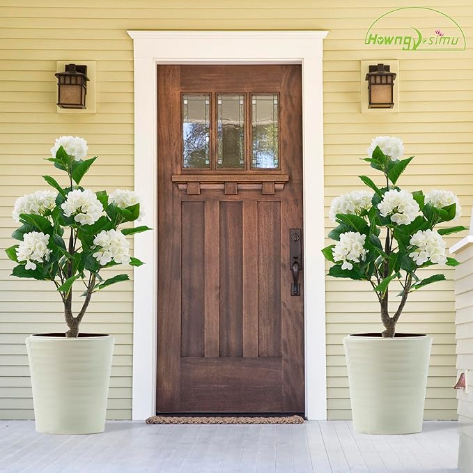 Artificial Hydrangea Tree 2 Pack, 3FT Faux Hydrangea Plant in Pot with White Flowers, Greenery Potted Plant for Indoor Outdoor Office Home Porch Decor, White