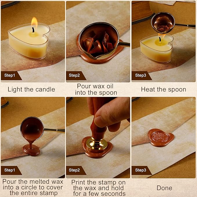 33 Pieces Vintage Paper and Envelopes Set, Including 12 Writing Stationery Paper Letter 12 Envelopes Sealing 6 Wax Sticks Seal Stamp Tea Candles and Wax Spoon for Stamp
