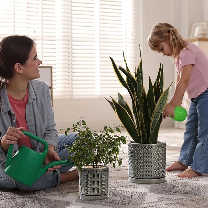Indoor-Outdoor Ceramic Plant Pots: 6 Inch Flower Pots with Drainage Hole & Saucer - Decorative Ceramic Pots for Plants Herbs Succulents - Home Garden Patio Lawn Use