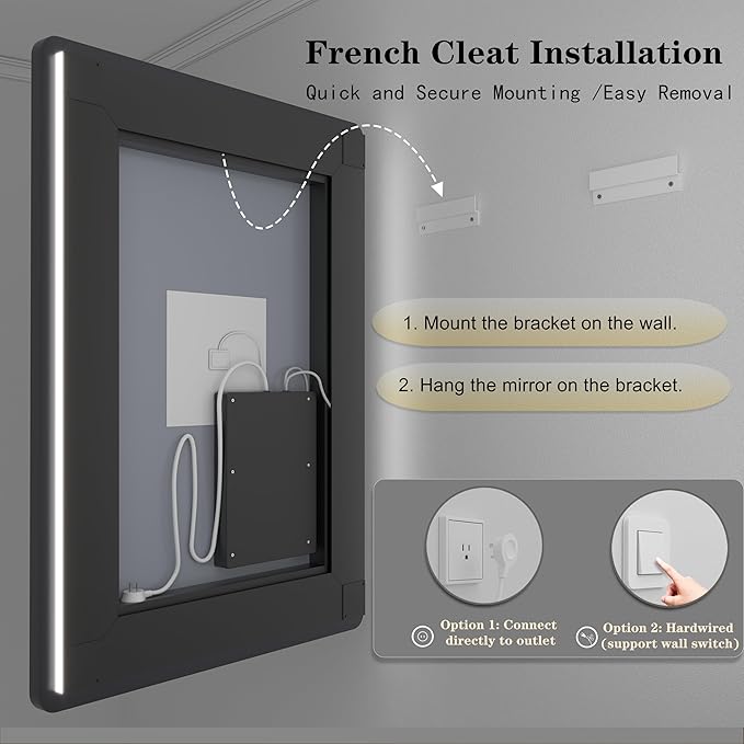 60"x30" LED Lighted Bathroom Mirror for Wall, Large Framed Bathroom Vanity Mirror with Lights, Independent Backlit and Front lit, Dimmable, Anti-Fog, Shatterproof, Memory, ETL Listed