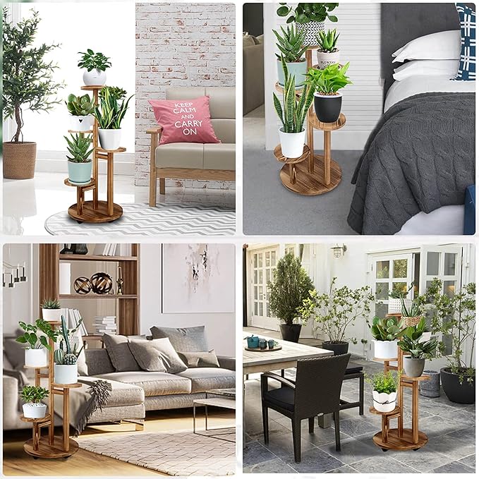 GEEBOBO 5 Tiered Tall Plant Stand for Indoor, Wood Plant Shelf Corner Display Rack, Multi-tier Planter Pot Holder Flower Stand for Living Room Balcony Garden Patio (Brown)