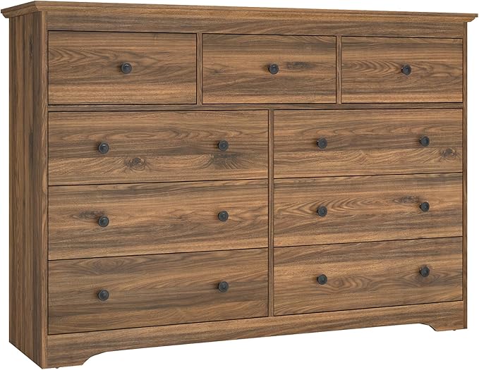 Brown Dresser for Bedroom，55" Wide 9 Drawers Dressers,Modern Wooden Chest for Living Room, Hallway