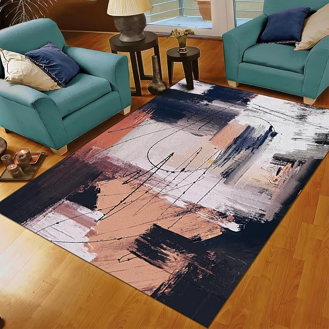 Abstract Graffiti Art Large Area Rug, Black Ink Lines Non Slip Print Rugs, Soft Machine Washable Carpet for Indoor Bedroom Living Room Office Decor Rug - 5 ft x 7 ft
