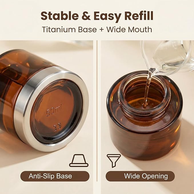 2Pcs 50ml/1.7oz Empty Refillable Amber Round Glass Diffuser Bottle with Silver Lid Diffuser Jars Containers Fragrance Accessories Use for DIY Home Crafts Decor