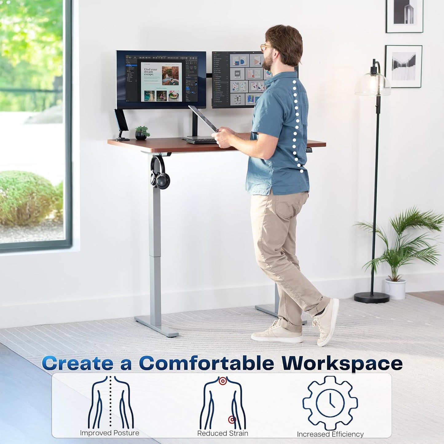 VIVO Electric Standing Desk - Memory Height Adjustment, 48 x 30 in, Dark Walnut Top, Gray Frame