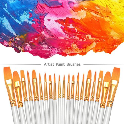 BOSOBO Paint Brush Set - 60 Pcs Round Pointed Tip Nylon Hair Brushes for Acrylic, Oil & Watercolor Painting | White