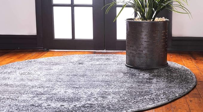 Unique Loom Bromley Collection Area Rug - Wells (3' Round, Dark Gray/ Gray)