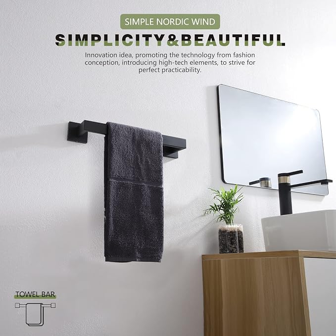 KOKOSIRI 12-Inch Single Towel Bar, Bathroom Kitchen Towel Holder, Wall Mounted SUS304 Stainless Steel Towel Rack 2 Pack, Matte Black, B4003BK-L12-P2