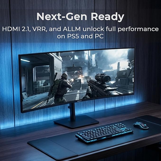 Deco Gear 49" Curved Ultrawide DQHD Monitor, 5120×1440 165Hz 1500R, USB-C 65W KVM, HDR Adaptive Sync, Dual HDMI 2.1, DP 1.4, Speakers, Ergonomic, American Seller