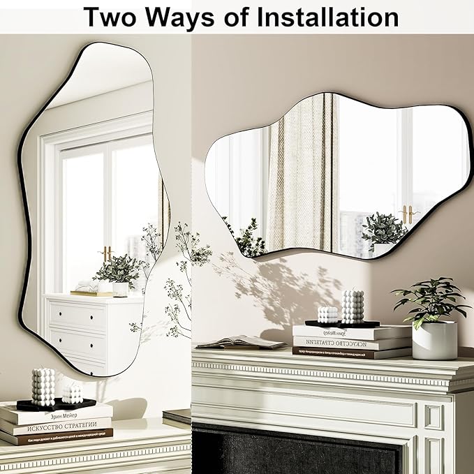 GLSLAND Irregular Wall Mirror 20"x40" - Frameless Wavy Bathroom Mirror with Asymmetrical Edge, Wall Mirrors Decorative for Bedroom, Living Room, Hallway