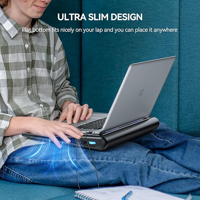 TECKNET Laptop Cooling Pad - 12"-15.6" Laptop Cooler, Powerful Cooler and Ultra Quiet for Gaming Laptops Pad, 2 Wind Speed Adjustable, USB A & C Powered Cooler Stand with Laptops Fan LED (Blue)