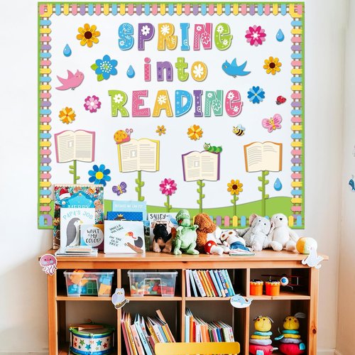 Gisgfim Spring Reading Bulletin Board Decorations Set - Butterflies & Flowers Cutouts for Classroom Decor