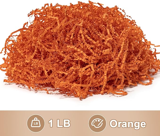Wowxyz 1 LB Crinkle Cut Paper Shred Orange Crinkle Shredded Paper for Gift Baskets - Gift Box Bag Filler - Confetti Stuffing for Birthday, Holiday Present Packaging Wrapping