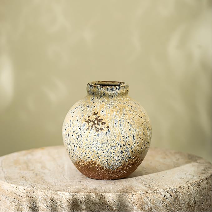 Ceramic Rustic Farmhouse Decor, Pottery Decorative Flower Vases, Boho Vase for Centerpieces,Office, Living Room, Dining Table, Entryway, Shelf, Mantel(Height 6 inch-Blue Ink)