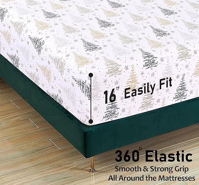 RUVANTI Flannel Sheets Twin Size - 100% Cotton Double Brushed Twin Sheets Set, Deep Pockets 16 Inches, All Seasons Breathable & Extra Soft Bed Sheets, Warm & Cozy, 3 Piece, Christmas Tree