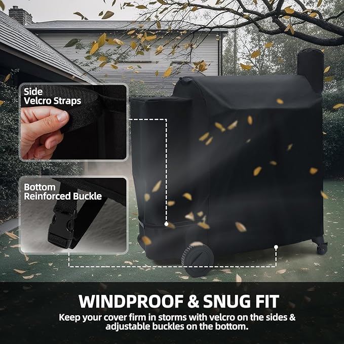 Pellet Grill Cover for Traeger Pro 34/780 Series with Waterproof Zipper, 600D UV Resistant & Rip-Proof Smoker Fabric, Full-Length Grill Accessories for Texas 34, for Z Grills 700 and More (Cover Only)