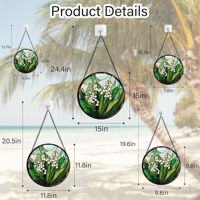 Stained Glass Window Hanging - White Green Lily of The Valley Suncatcher for Doors Garden Terrace Plant Sun Catchers Decor Mother's Day Birthday Flowers Gifts for Women Men Mom 11.8 in