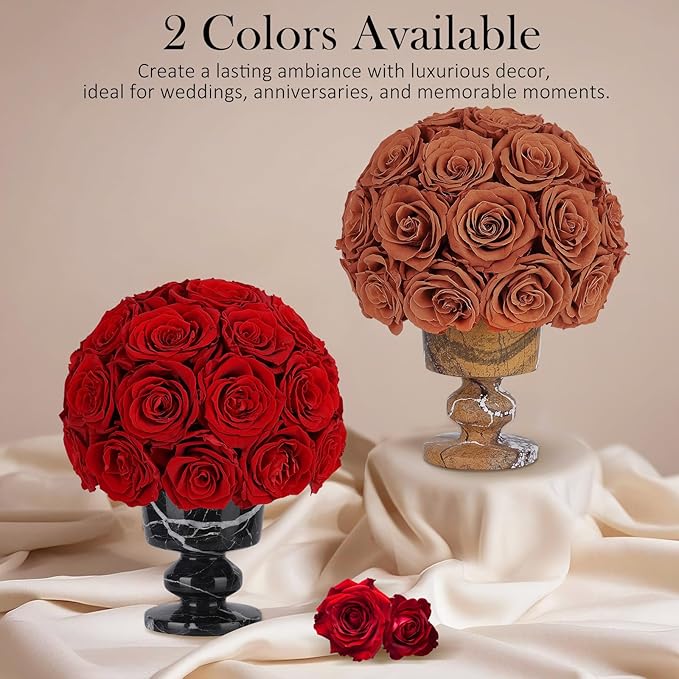 Forever Flowers Preserved Red Roses in Marble Vase, Flower for Delivery, Eternal Roses Gift for Women, Table Centerpiece Flowers for Home Decor Party Living Room Bedroom