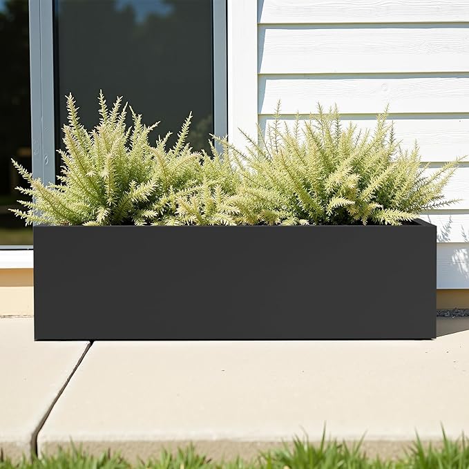 Casaphoriar Metal Planter Box 36"x9"x9", Rectangular Planter and Drainage Holes, Perfect for Outdoor Patio and Balcony Decor, Black