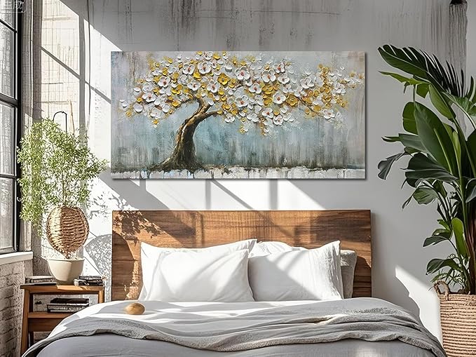 Brushart Gold Tree Wall Art Large Canvas Art Wall Decor for Living Room Picture, Painting Wall Decor Textured for Walls for Bedroom Home Office, 48"x24"