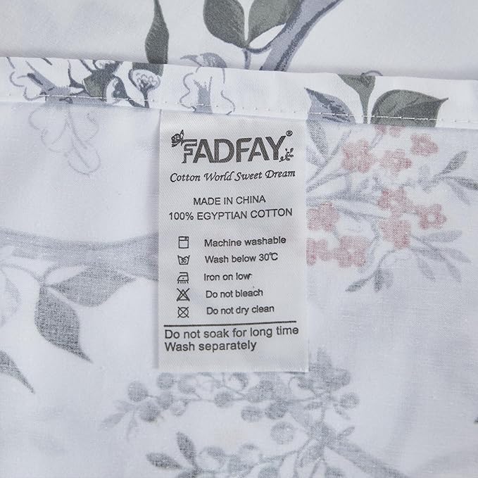 FADFAY Sheets Set Queen Rustic Bird Floral Bed Sheets Set Vintage Botanical Bedding Shabby Branches Leaves Bedding Collections 100% Egyptian Cotton Breathable Soft 17.7" Deep Pocket 4Pcs, Queen Size