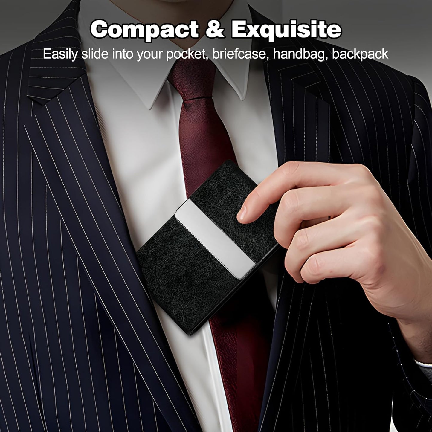 Skiennix Business Card Holder - Slim PU Leather & Stainless Steel Case with Magnetic Closure | Unisex Design