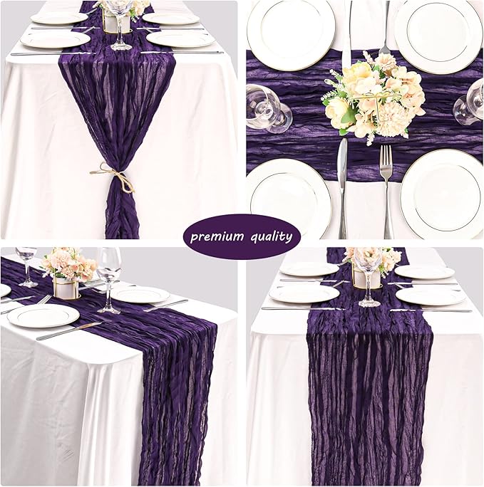 12 Pack 13Ft Cheesecloth Table Runner 35x157 Inch Boho Gauze Table Runner Cheese Cloth Long Rustic Table Runners for Wedding Bridal Shower Birthday Party Table Decor (Dark Purple)