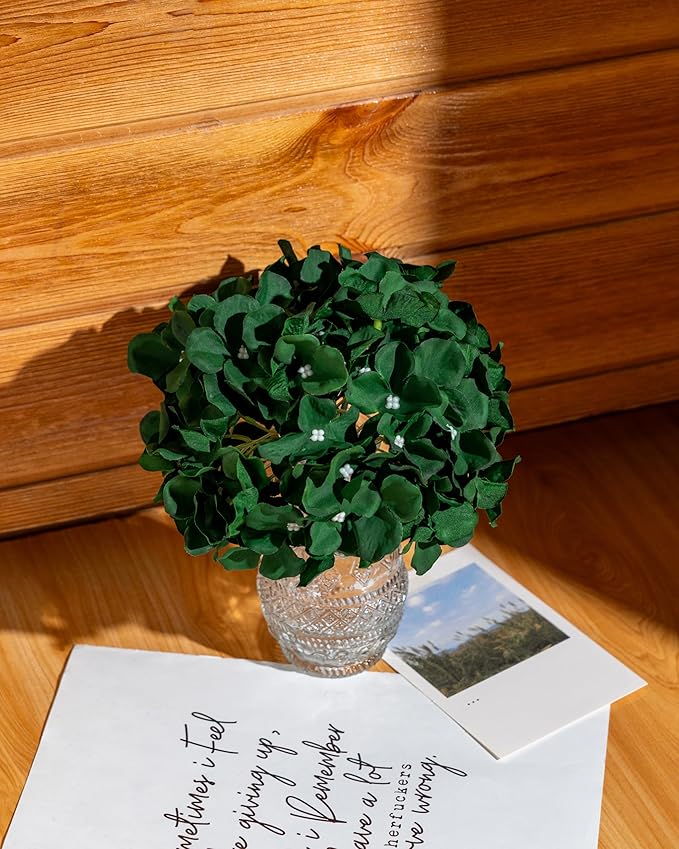 DuHouse 8.7" Silk Hydrangea Flower Heads with Stems Fake Hydrangeas Flowers for DIY Wedding Centerpiece Home Decor,Pack of 6(Dark Green)