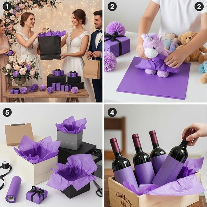 Qilery 500 Sheets Purple Tissue Paper Bulk for Gift Bags 15 x 20 Inch Acid Free Packaging Wrapping Decoupage Paper Sheets for Christmas Winter Decor DIY Crafts, Parade Float, Bouquet, Wedding
