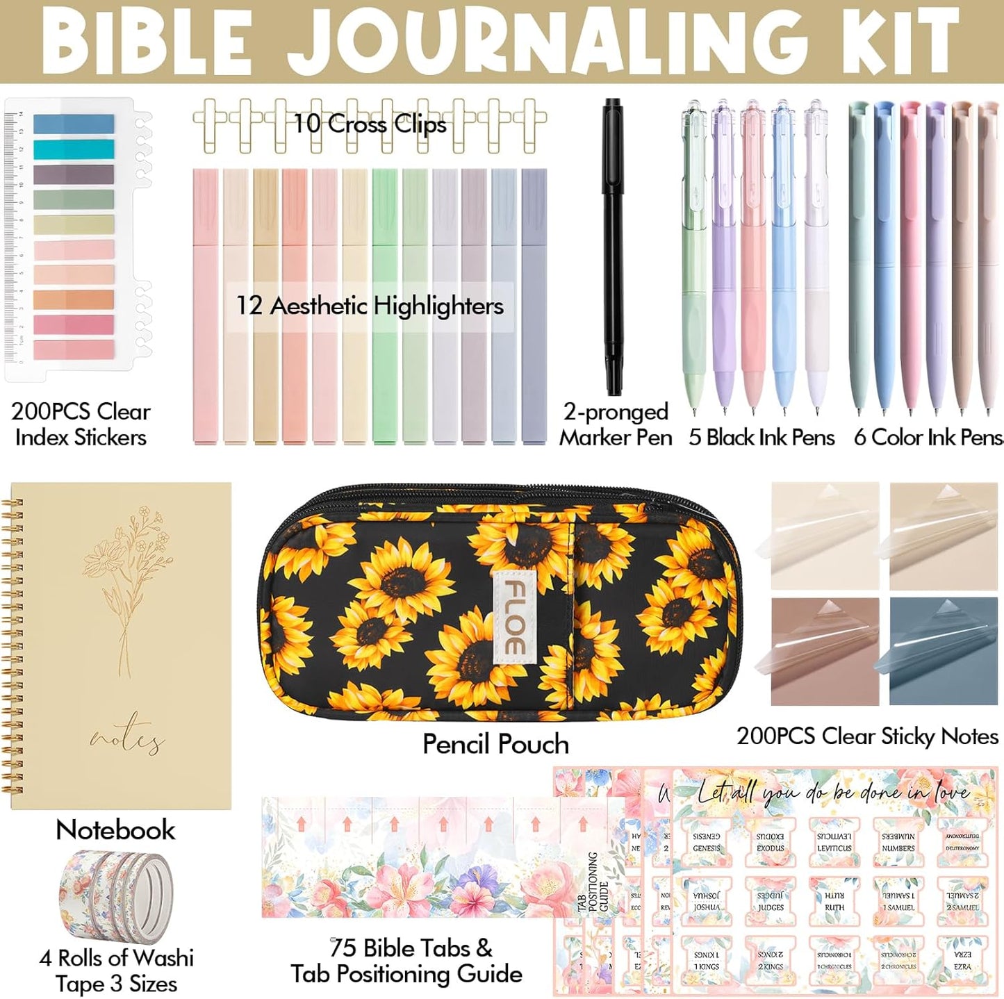 Skiennix Bible Study Journaling Kit - Essential Christian Gifts for Women | Includes Pastel Highlighter & Notebook