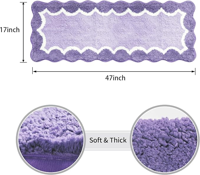 Cute Scalloped Purple Bathroom Rugs Mat,Non Slip Absorbent Quick Dry Bath Mats for Shower Room,Microfiber Bath Mats for Bathroom Floor Washable Carpet for Shower Tub Sink Bedroom,17"x47"