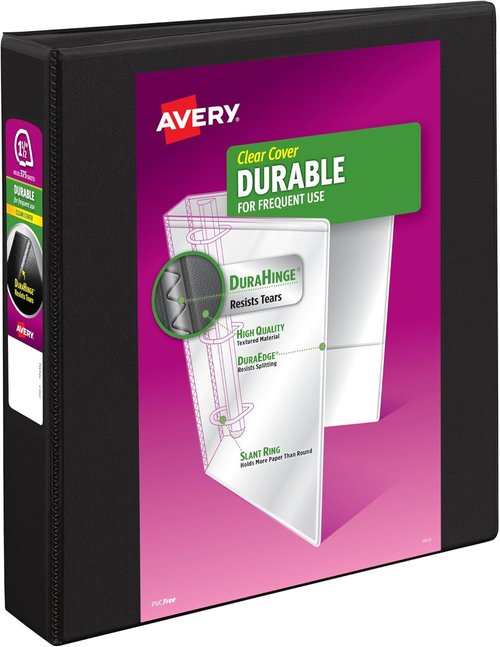 Avery Durable View 3 Ring Binder - 1.5 Inch Slant Rings, 375 Sheet Capacity, Customizable Black Cover
