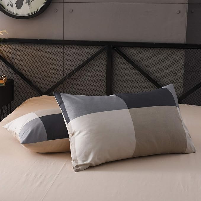 Queen Comforter Set - 3 Pieces Soft Bedding Plaid Vintage Style Checkered Gingham for All Seasons - 1 Comforter and 2 Pillowcases