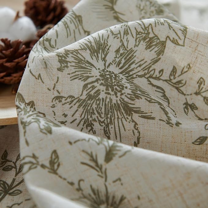 jinchan Lined Linen Blend Curtain Floral Curtains for Living Room 96 Inches Long Christmas Green Peony Flower Printed Curtain Back Tab Farmhouse Patterned Drapes Bedroom Curtains Set 2 Panels