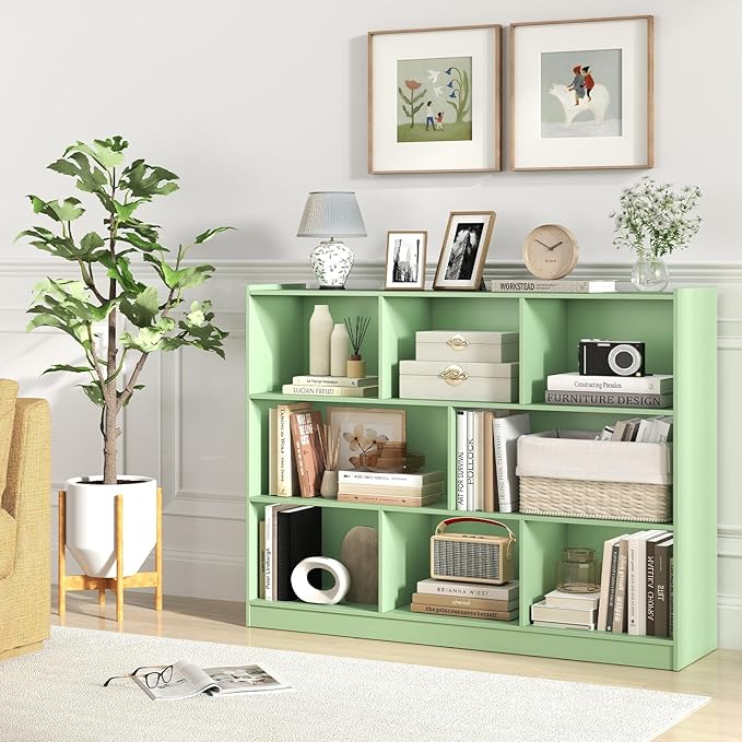 Toy Storage Organizer, 2-Tier Kids Bookshelf, 5 Cube Kids' Bookcases, Cabinets & Shelves, Wooden Toy Organizers, Small Book Shelf for Bedroom, Playroom, Classroom, Nursery (Green, 3-Tier)