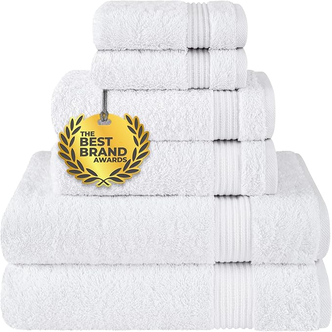 Cotton Paradise 100% Cotton Turkish Towel Set, Soft Absorbent Quick Dry, 6 Piece Towel Set, Snow White
