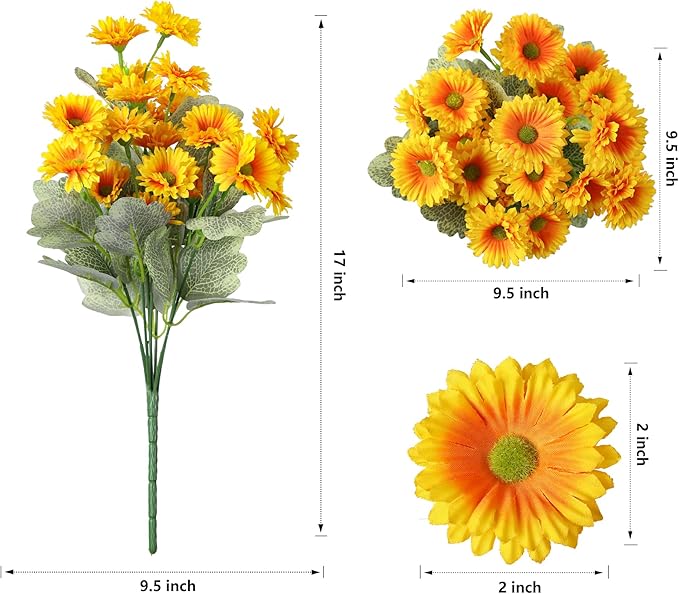 HyeFlora Dahlia Artificial Winter Flowers for Outdoors Decoration, 6 Bundles Fake Daisy Yellow Outdoor Faux Flower Plants Realistic UV Resistant Silk Flowers for Outside Planter Front Door Yard Garden
