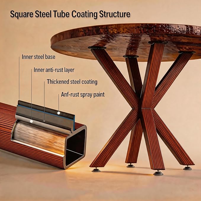 Metal Table Legs 28 Inch, Artistic Heavy Duty Dining Table Base with Suction Cups & Pre-Drilled Holes, Fits Glass Marble Wood Tops, DIY Desk Coffee Table Legs, 1000LBS Capacity, Walnut Colour