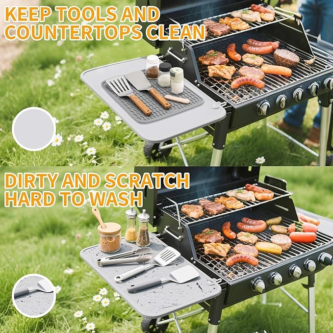 Geban Grill Accessories, 14x11 Inch Silicone Heat Resistant Mat, BBQ Tool Rest Pad for Blackstone Griddle Side Shelf, Weber, Traeger, Outdoor Kitchen Countertop Protector (Grey)