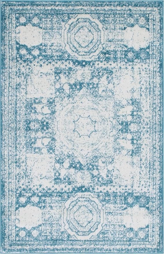 Unique Loom Bromley Collection Area Rug - Wells (4' 1" x 6' 1" Rectangle, Turquoise/ Ivory)