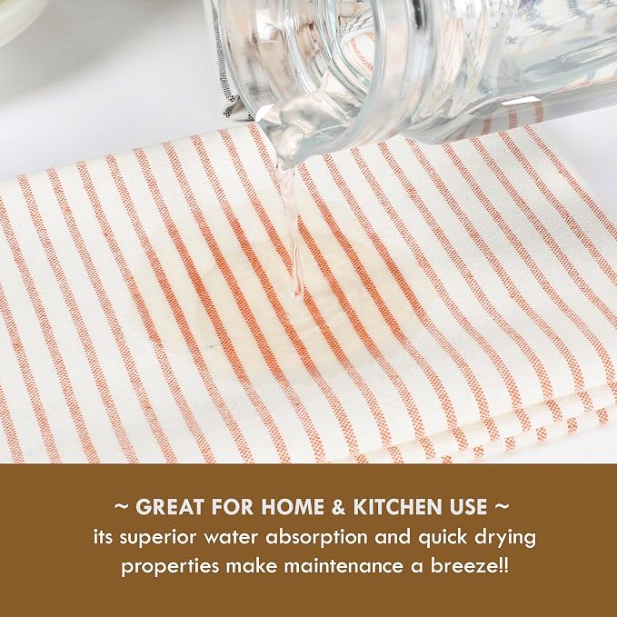 TWINY threads Set of 4 Vintage Stripe Kitchen Towels (18x26 Inches) Premium Tea Towels with Hanging Loop, Highly Absorbent 100% Cotton Bulk Kitchen Hand Towels for Drying Cleaning - Orange